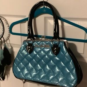Lux de Ville Vintage Pinup Girl Quilted Blue Black Purse Kisslock handbag unique